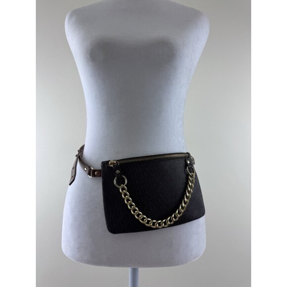 Michael Michael Kors Signature Logo Belt Bag Brown Gold Chain Fanny Pack XL - Picture 1 of 12